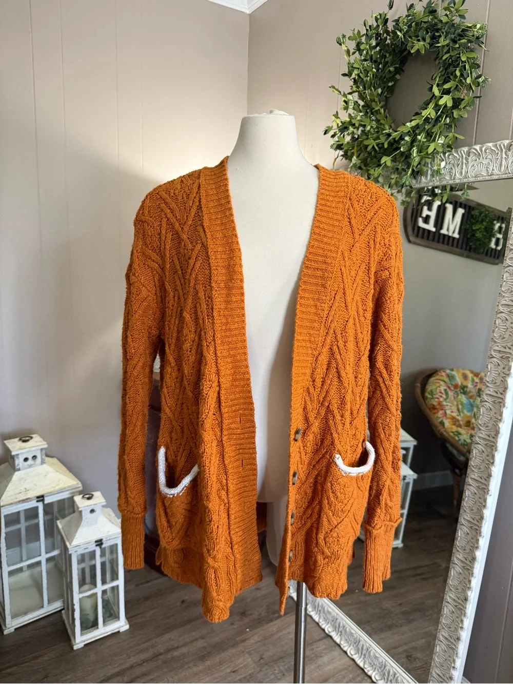 Free People • Burnt Orange Montana Cable Knit Cardigan